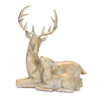 Set of Two Gold And White Polyresin Deer Figurine