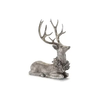 Set of Two Silver And Black Polyresin Deer Figurine