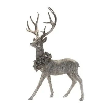 Set of Two Silver And Black Polyresin Deer Figurine