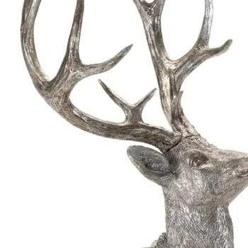 Set of Two Silver And Black Polyresin Deer Figurine