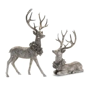 Set of Two Silver And Black Polyresin Deer Figurine