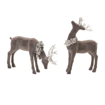 Set of Two Gray Resin Deer Figurine
