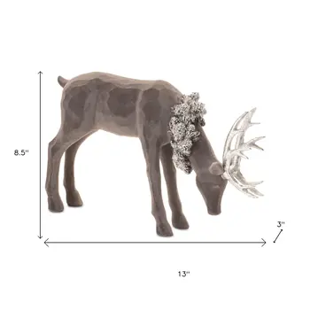 Set of Two Gray Resin Deer Figurine