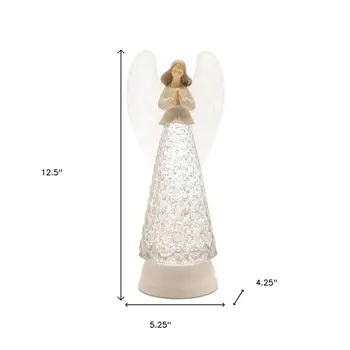 13" White Plastic Angel Tabletop Sculpture with LED