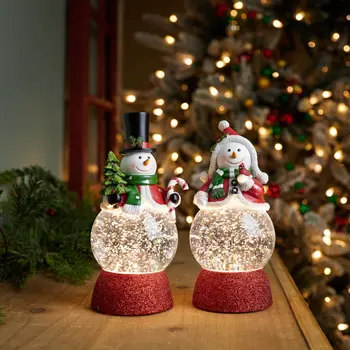 Set of Two White Green And Red Plastic Tabletop Sculpture with LED