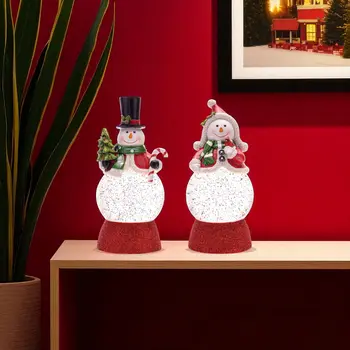 Set of Two White Green And Red Plastic Tabletop Sculpture with LED