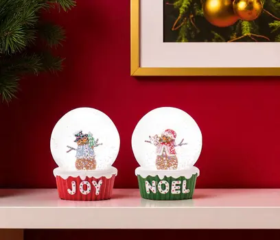 Set of Two Green Red And White Resin Tabletop Sculpture