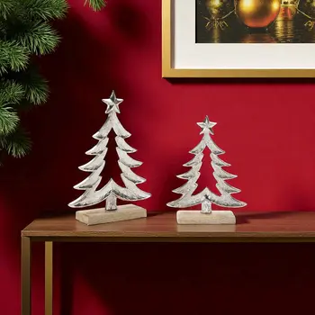 Set of Two Gray And Beige Aluminum Tabletop Sculpture