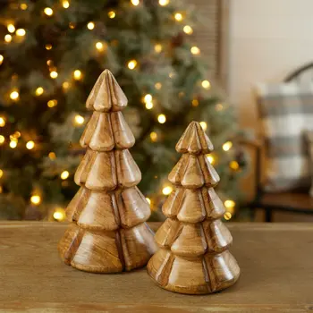 Set of Two Brown Wood Tabletop Sculpture