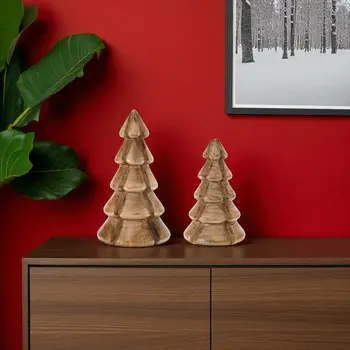 Set of Two Brown Wood Tabletop Sculpture