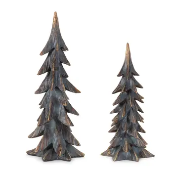 Set of Two Gray And Gold Polyresin Tabletop Sculpture