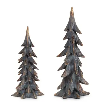 Set of Two Gray And Gold Polyresin Tabletop Sculpture