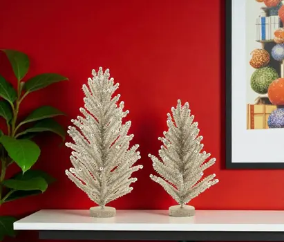 Set of Two Silver Plastic Tabletop Sculpture