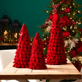 Set of Two Red Fabric Tabletop Sculpture