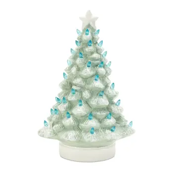 Set of Two Blue And White Ceramic Tabletop Sculpture with LED