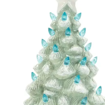 Set of Two Blue And White Ceramic Tabletop Sculpture with LED
