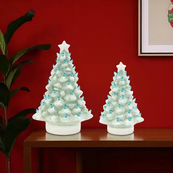 Set of Two Blue And White Ceramic Tabletop Sculpture with LED