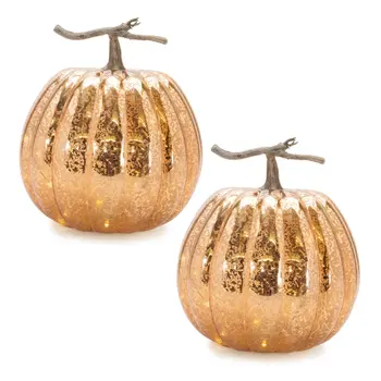 Set of Two Orange And Brown Glass Tabletop Sculpture with LED