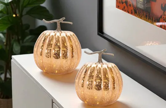 Set of Two Orange And Brown Glass Tabletop Sculpture with LED