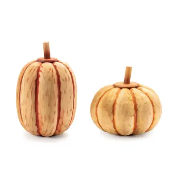 Set of Two Orange Wood Tabletop Sculpture
