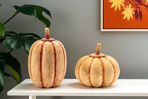 Set of Two Orange Wood Tabletop Sculpture