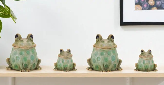 Set of Two Green Terracotta Frog Tabletop Sculpture