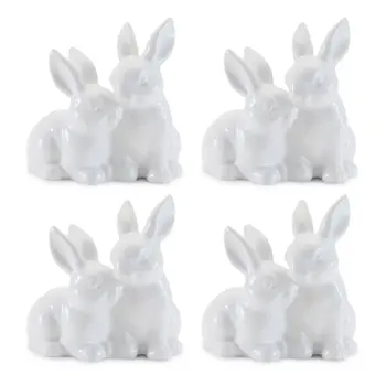 Set of Four White Ceramic Rabbit Tabletop Sculpture