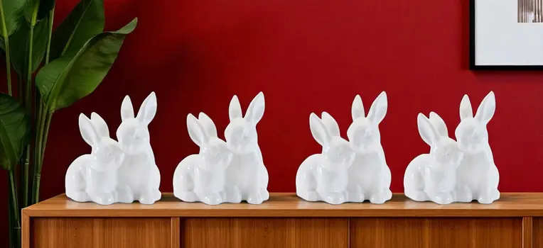 Set of Four White Ceramic Rabbit Tabletop Sculpture