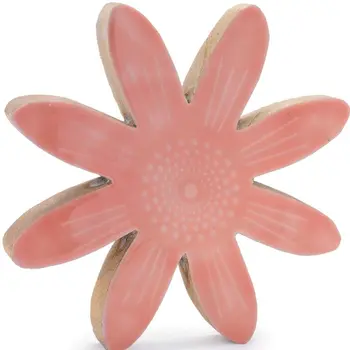 Set of Two Pink And Beige Wood Tabletop Sculpture