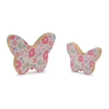 Set of Two White And Pink Wood Tabletop Sculpture