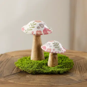 Set of Two Brown Pink And Green Wood Tabletop Sculpture