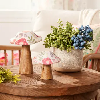 Set of Two Brown Pink And Green Wood Tabletop Sculpture
