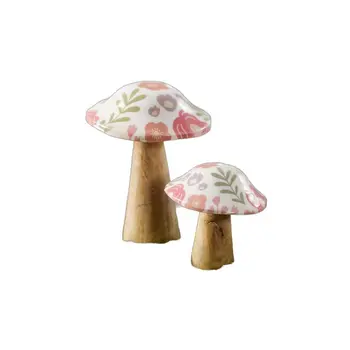 Set of Two Brown Pink And Green Wood Tabletop Sculpture