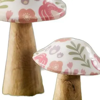 Set of Two Brown Pink And Green Wood Tabletop Sculpture