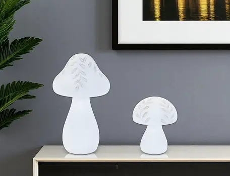 Set of Two White Polyresin Tabletop Sculpture