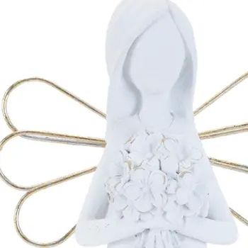 Set of Two White And Gold Polyresin Angel Figurine