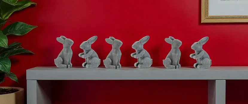 Set of Two Gray Polyresin Rabbit Figurine