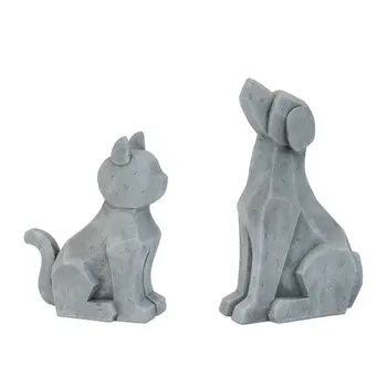 Set of Two Gray Polyresin Dog Tabletop Sculpture