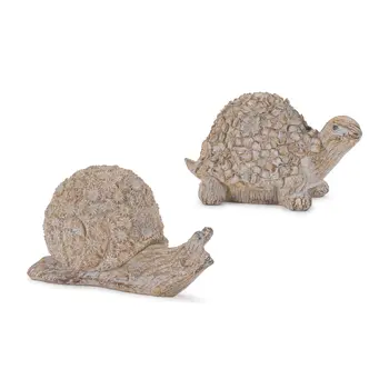 Set of Two Brown Polyresin Turtle Tabletop Sculpture