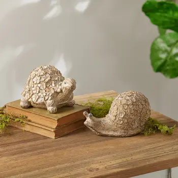 Set of Two Brown Polyresin Turtle Tabletop Sculpture