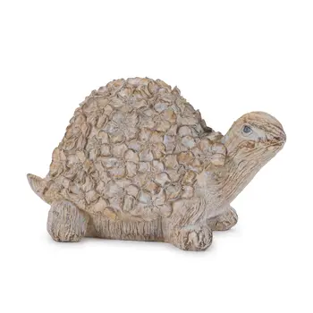 Set of Two Brown Polyresin Turtle Tabletop Sculpture