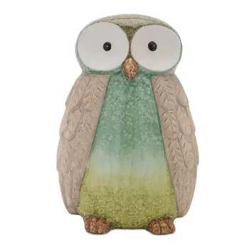 Set of Two Green And Blue Terracotta Owl Tabletop Sculpture