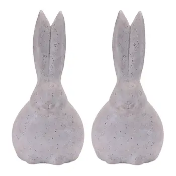 Set of Two Gray Polyresin Rabbit Figurine