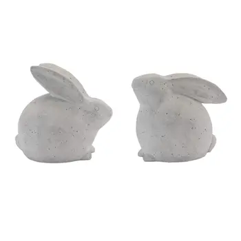 Set of Two Gray Polyresin Rabbit Figurine