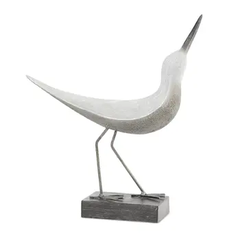 Set of Two White Polyresin Bird Figurine