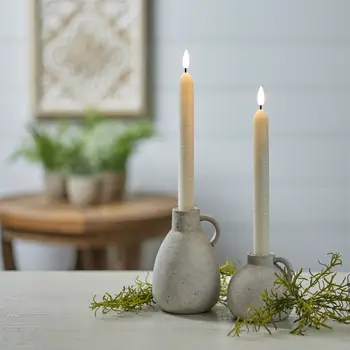 Set of Two Beige Flameless Taper Candles