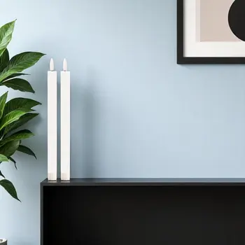 Set of Two White Flameless Taper Candles