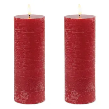 Set of Two Red Flameless Pillar Candles