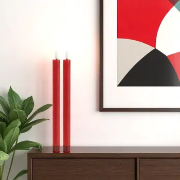 Set of Two Red Flameless Taper Candles