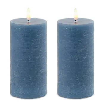 Set of Two Blue Flameless Pillar Candles